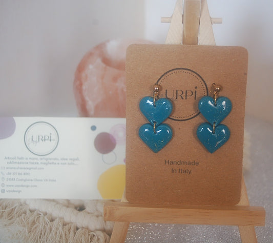 Orecchini DOPPIO CUORE verde turchese